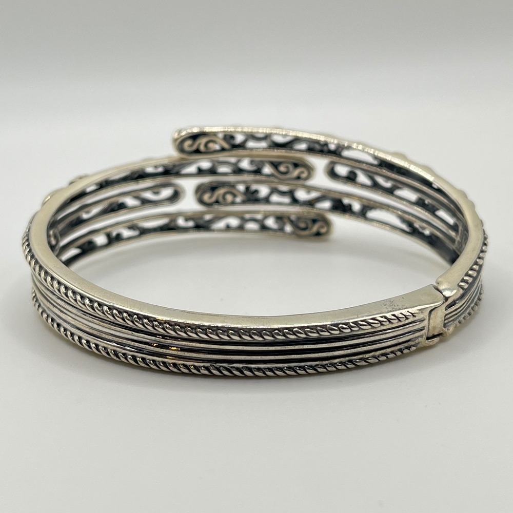 Carolyn Pollack Sterling Silver Turquoise Filigree Hinged Bypass Cuff Bracelet - Picture 4 of 8